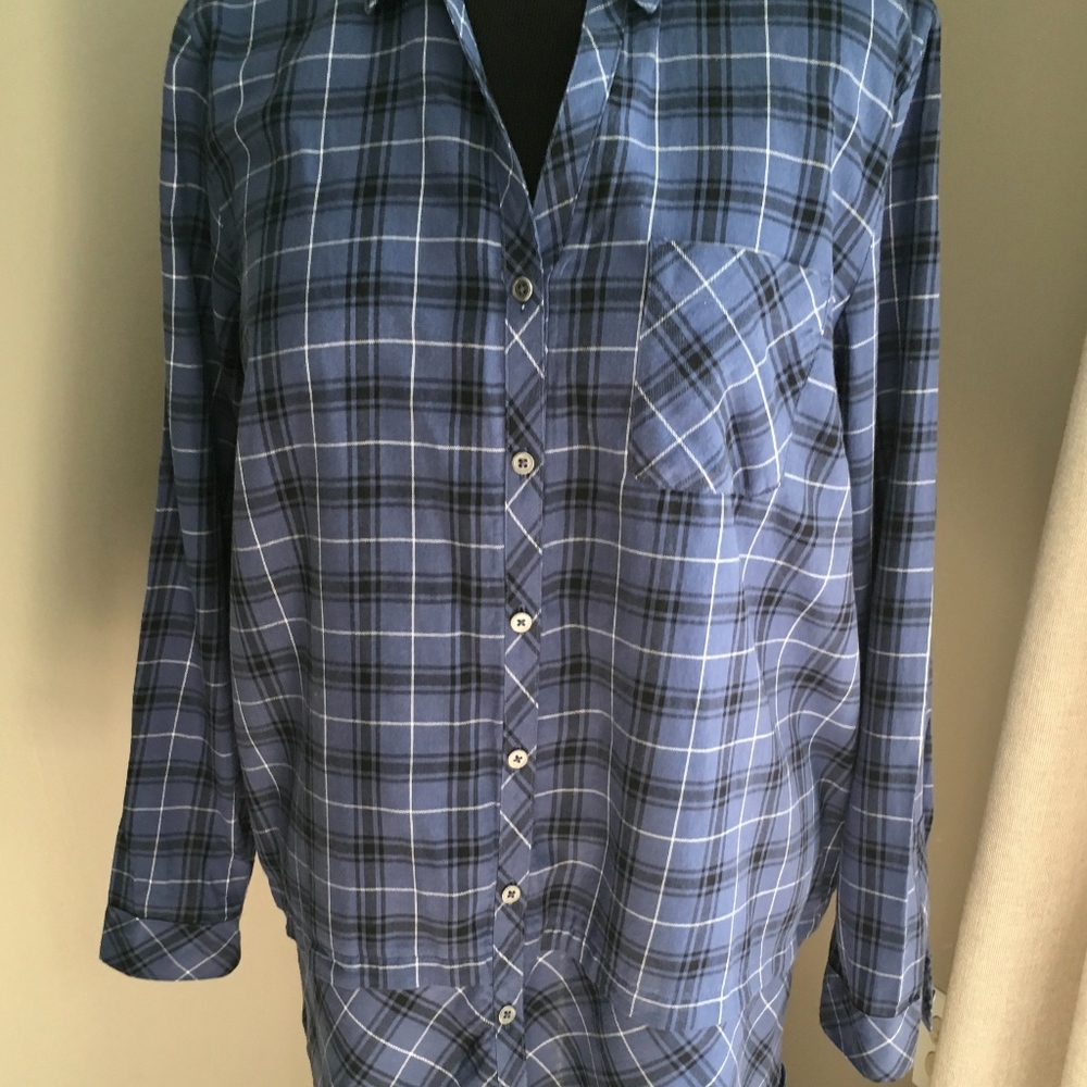 J Jill Blue Plaid Flannel Long Tunic XL